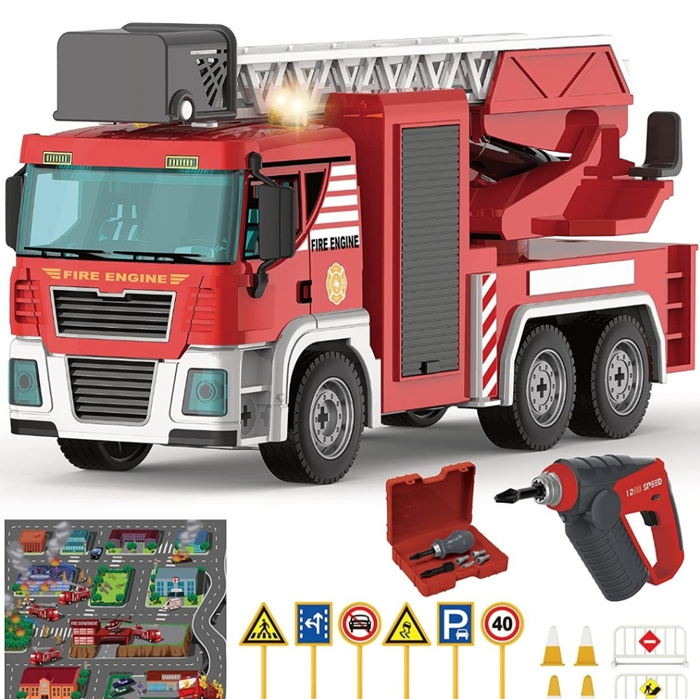 Mobius 96 Piece STEM DIY Friction Fire Truck w/ Lights, Sounds, Playmat. New.